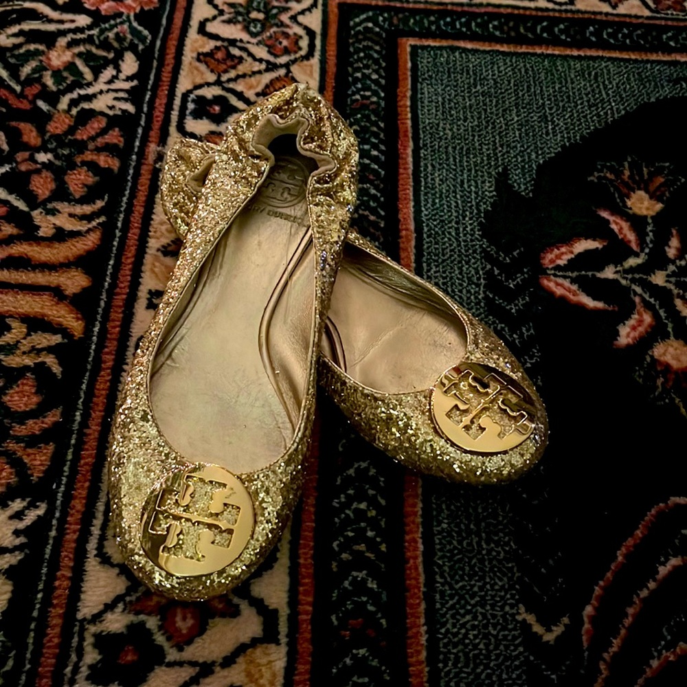 Tory Burch size 7.5m gold glitter flats
